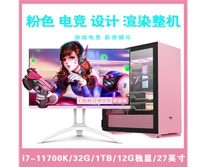 【i7-11700K整機(jī)】酷睿i7-11700K/32G內(nèi)存/1TB固態(tài)/12G獨(dú)顯/27寸顯示器 粉色電競(jìng)設(shè)計(jì)游戲整機(jī)